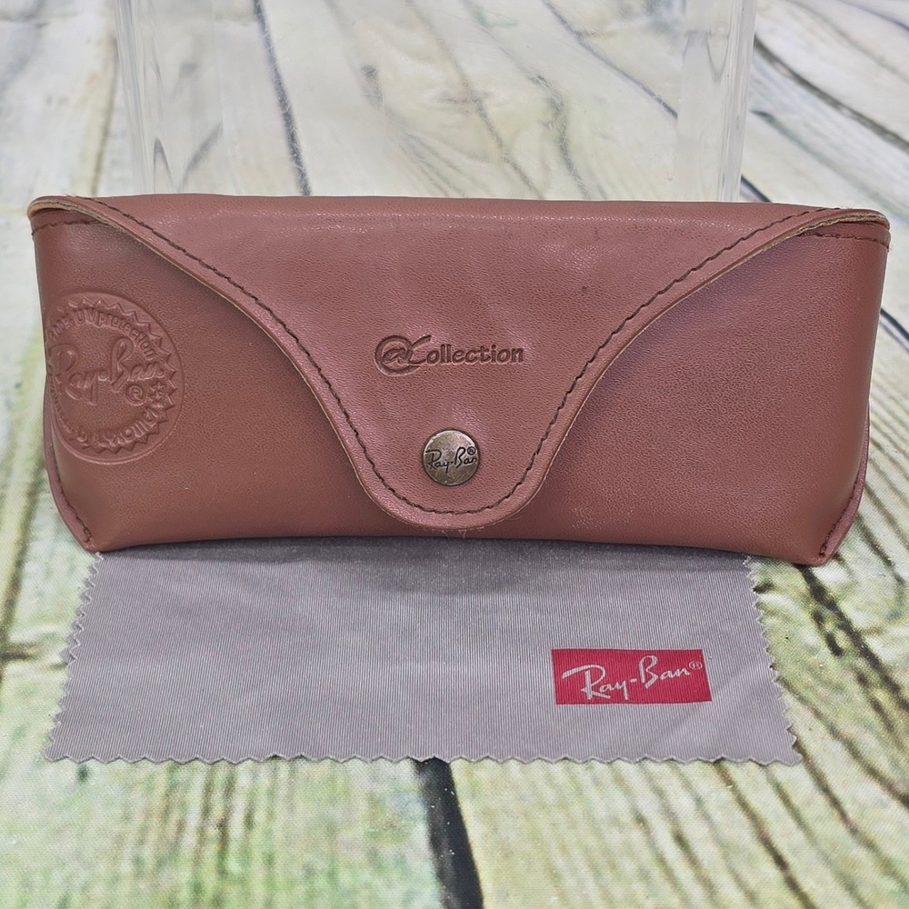 Ray-Ban @Collection Sunglass Case Unisex Brown Leather Snap Hard Shell Accessory
